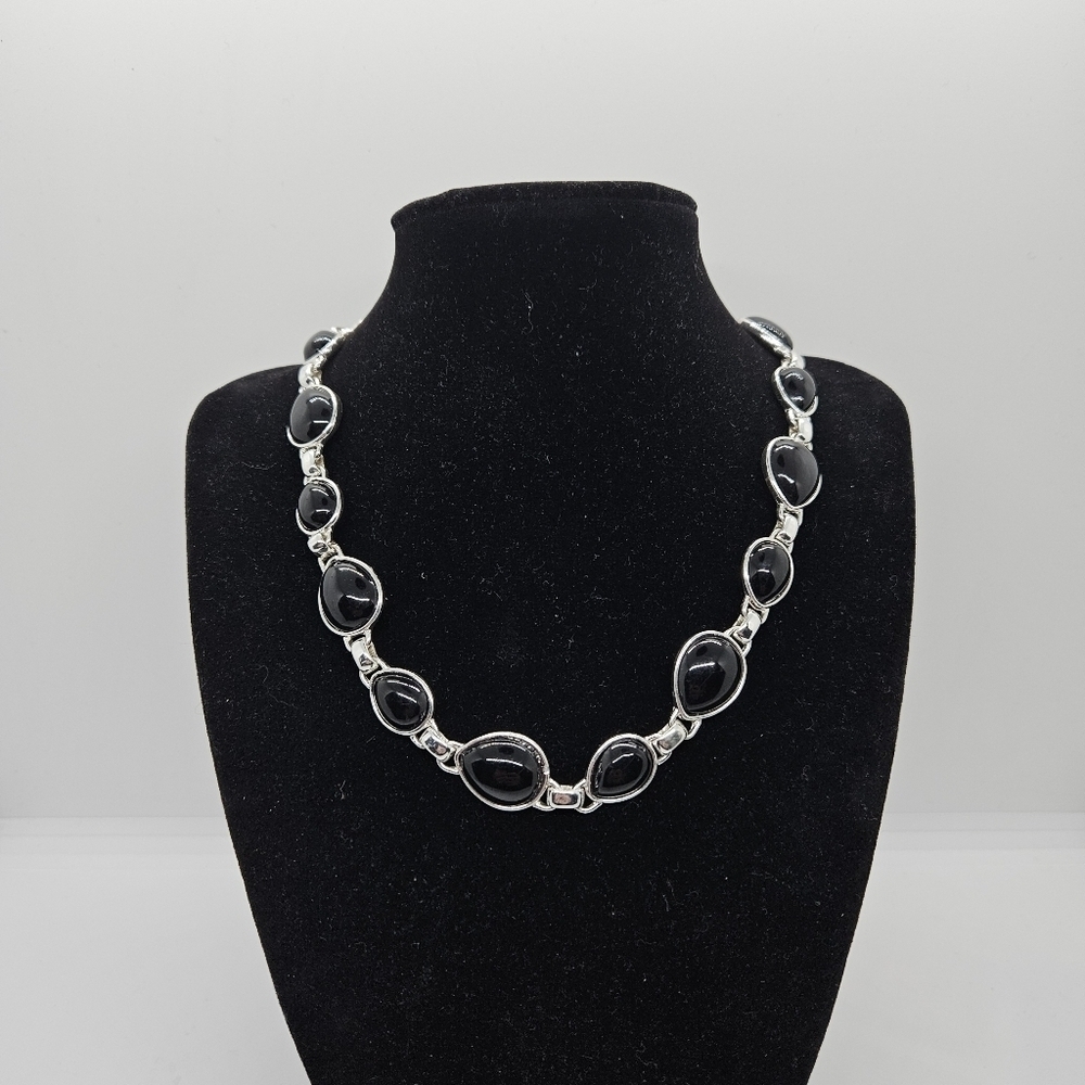 Napier silver tone and black teardrop necklace